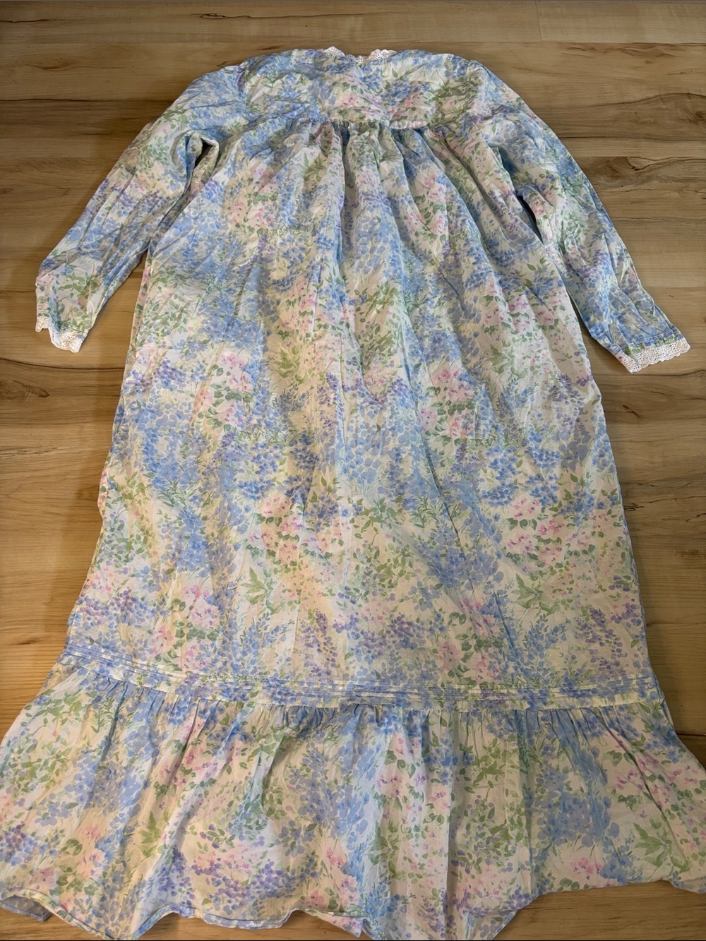 Eileen West Blue Floral Cotton Lawn Long Sleeve Ballet Nightgown Small Victorian - Picture 7 of 8